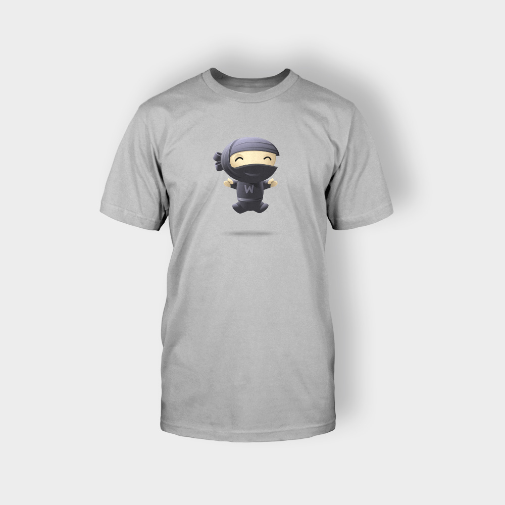 Gray t-shirt with a cute ninja design.